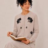 100% Wool Crew-Neck Beaded Floral Cardigan