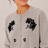 100% Wool Crew-Neck Beaded Floral Cardigan