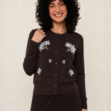 100% Wool Crew-Neck Beaded Floral Cardigan