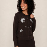 100% Wool Crew-Neck Beaded Floral Cardigan