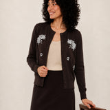 100% Wool Crew-Neck Beaded Floral Cardigan