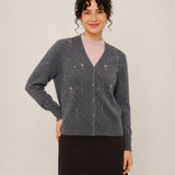100% Wool V-Neck Rhinestone-Embellished Button-Front Cardigan