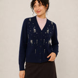 100% Wool V-Neck Rhinestone-Embellished Button-Front Cardigan