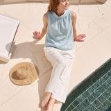100% Linen Sleeveless Soft-Fold Collar Top