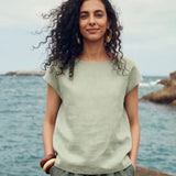100% Linen Cap Sleeve Pullover Top