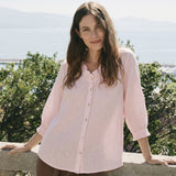 100% Linen Ruffle Trim Half Sleeve Shirt