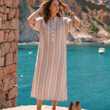 Linen Cotton Stripe Batwing Sleeve Oversized Maxi Dress