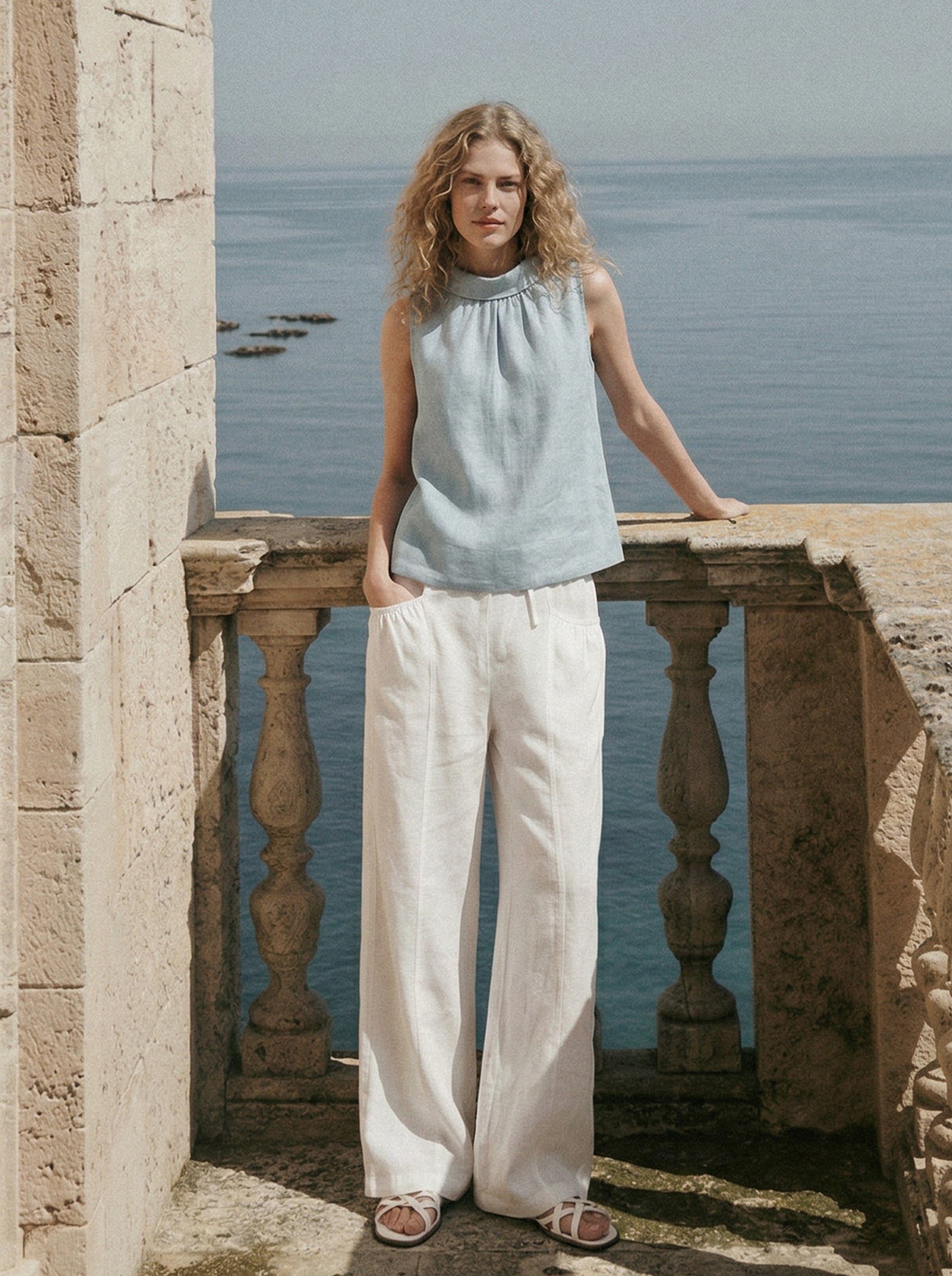 100% Full Elastic Waist Patch Pocket Classic Pants