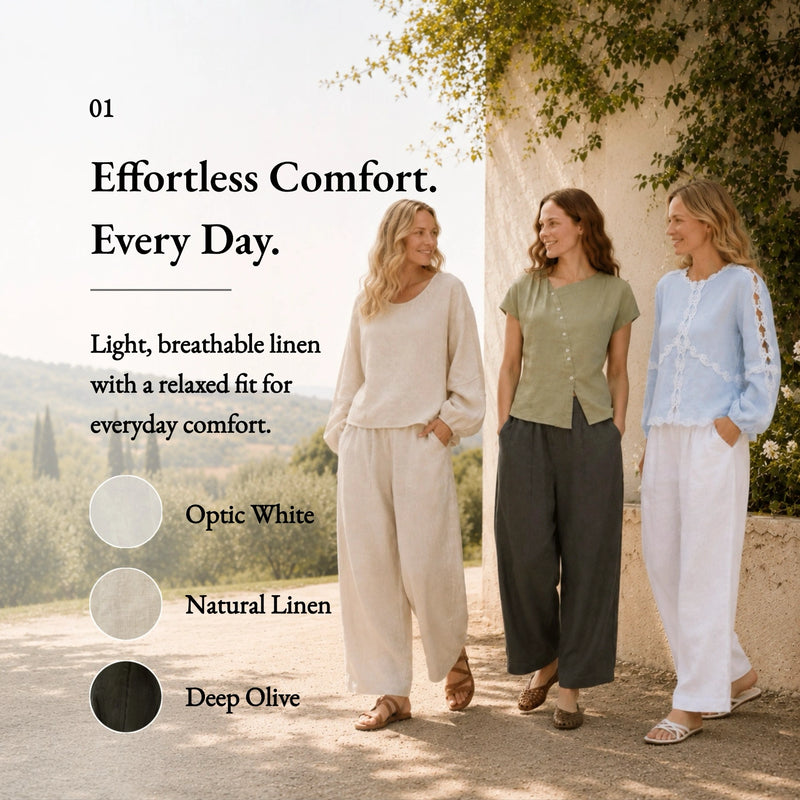 100% Linen Slant Pocket Elastic Waist Cropped Pants