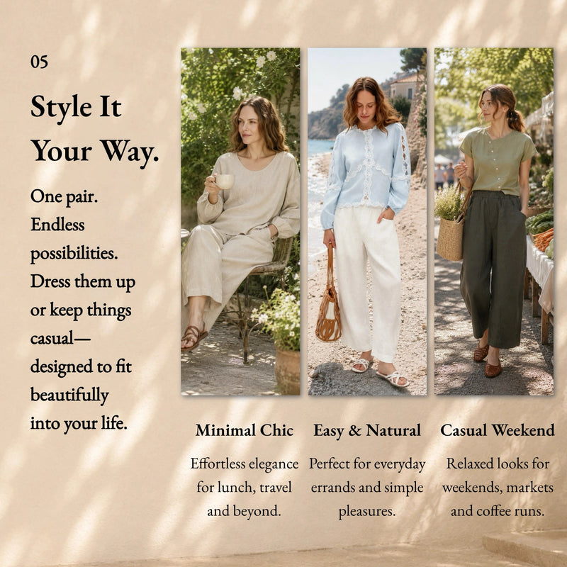 100% Linen Slant Pocket Elastic Waist Cropped Pants