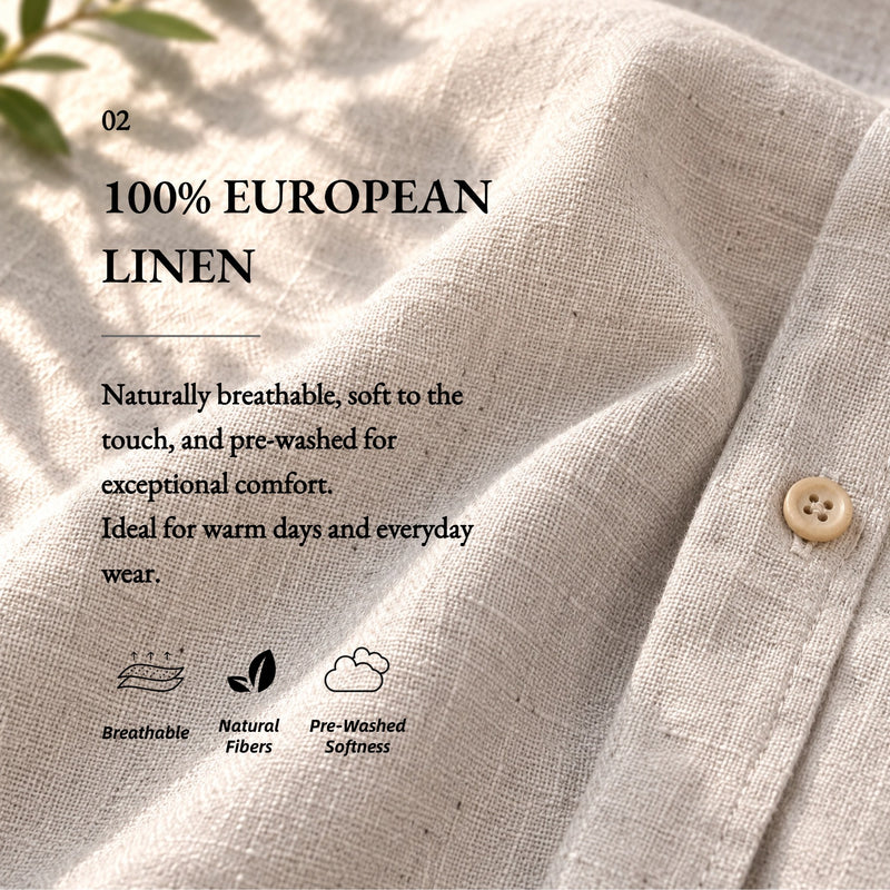 100% Linen Round Neck 3/4 Sleeve Patch Pocket Blouse