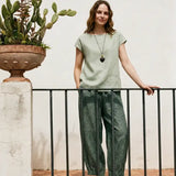 100% Linen Cap Sleeve Pullover Blouse