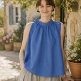 100% Linen Gathered Neck Side Button Tank Top