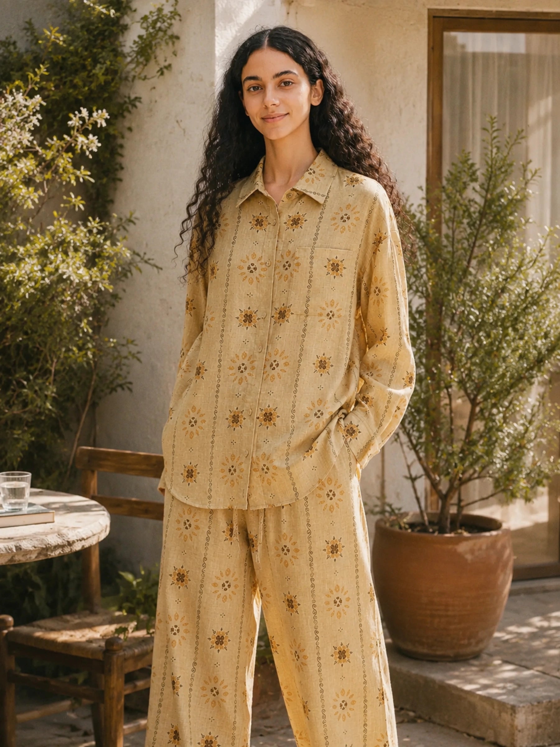 100% Linen Floral Print Long Sleeve Shirt