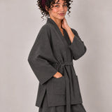 100% Linen Wrap-Front Belted Relaxed Top