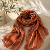 100% Linen Stripe Print Tassel Scarf