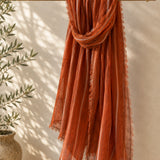100% Linen Stripe Print Tassel Scarf