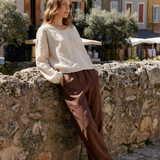 100% Linen Elastic Drawstring Straight Leg Pants