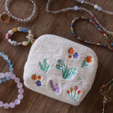Linen Cotton Multi Embroidered Flower Pendant Wallet