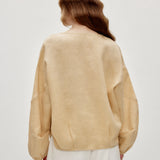 100% Linen Beaded Neckline Elastic Cuffs Blouse