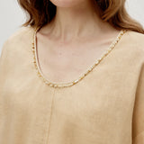100% Linen Beaded Neckline Elastic Cuffs Blouse
