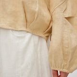 100% Linen Beaded Neckline Elastic Cuffs Blouse