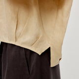 100% Linen U-Neck Elasticated Cuffs Pleated Long Sleeve Blouse