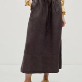 100% Linen Elastic Waist Pocket H-Line Maxi Skirt
