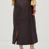 100% Linen Elastic Waist Pocket H-Line Maxi Skirt