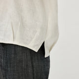 100% Linen U-Neck Elasticated Cuffs Pleated Long Sleeve Blouse