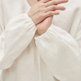 100% Linen U-Neck Elasticated Cuffs Pleated Long Sleeve Blouse