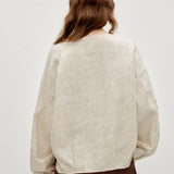 100% Linen Beaded Neckline Elastic Cuffs Blouse