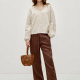 100% Linen Elastic Drawstring Straight Leg Pants