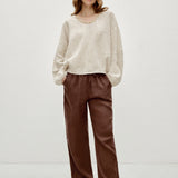 100% Linen Elastic Drawstring Straight Leg Pants