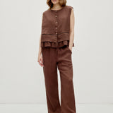 100% Linen Elastic Drawstring Straight Leg Pants