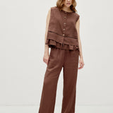 100% Linen Elastic Drawstring Straight Leg Pants