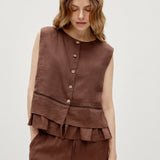 100% Linen Embroidered Tank & Straight Leg Pants Set