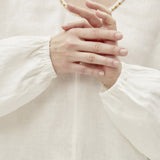 100% Linen Beaded Neckline Elastic Cuffs Blouse