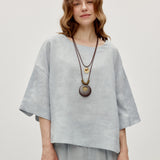 100% Linen Round Neck Half Sleeve Curved Hem Relaxed Blouse