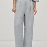 100% Linen Elastic Waist Pleated Wide Leg Pants