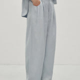 100% Linen Elastic Waist Pleated Wide Leg Pants