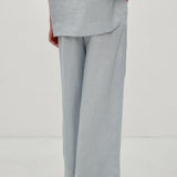 100% Linen Elastic Waist Pleated Wide Leg Pants