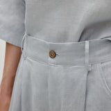 100% Linen Elastic Waist Pleated Wide Leg Pants