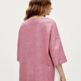 100% Linen Round Neck Half Sleeve Curved Hem Relaxed Blouse