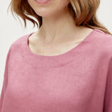 100% Linen Round Neck Half Sleeve Curved Hem Relaxed Blouse