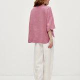 100% Linen Round Neck Half Sleeve Curved Hem Relaxed Blouse