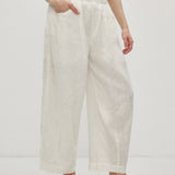 100% Linen Slant Pocket Elastic Waist Cropped Pants