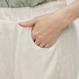 100% Linen Slant Pocket Elastic Waist Cropped Pants
