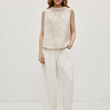 100% Linen Sleeveless Soft-Fold Collar Top