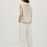 100% Linen Sleeveless Soft-Fold Collar Top